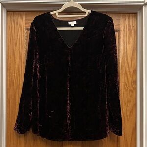 J. Jill Velvet V-Neck Blouse in Deep Burgundy
